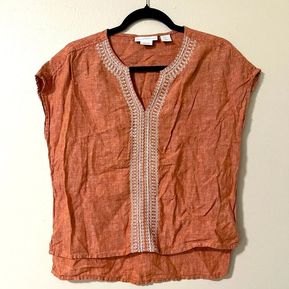 House of Harlow 1960 Embroidered 100% Linen Orange Blouse Fall Boho size XS - Picture 1 of 4